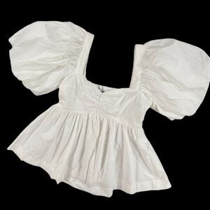 NWOT Showpo White Cotton Square Neck Exaggerated Puff Sleeve Babydoll Blouse 2